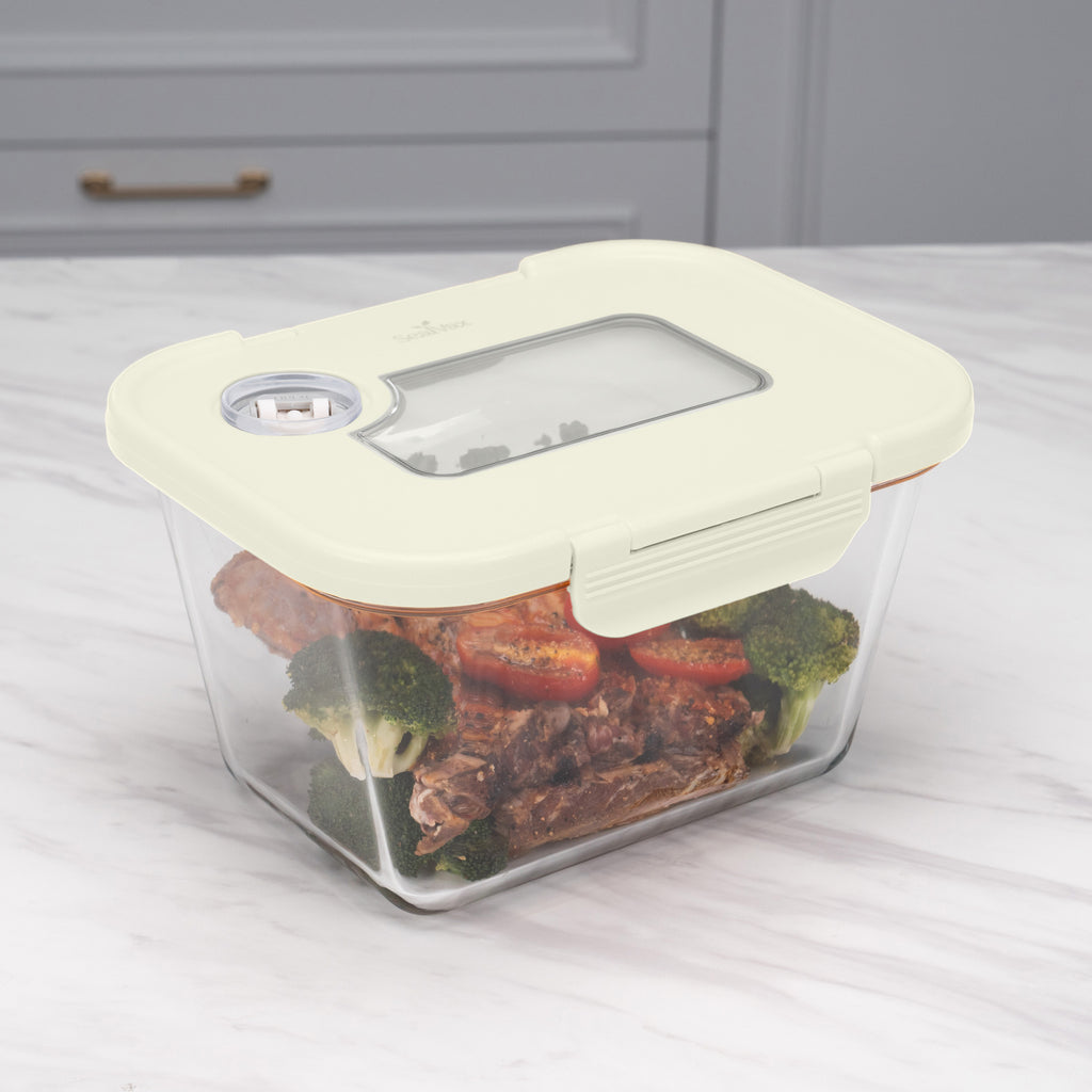 SEASON•SEAL Container(L)-Cream | marinate container | vacuum container | glass container | vacuum storage container | Food storage Container | Fresh container | crisper container | vacuum crisper | Airtight crisper container | glass crisper | Storage container | pickled container