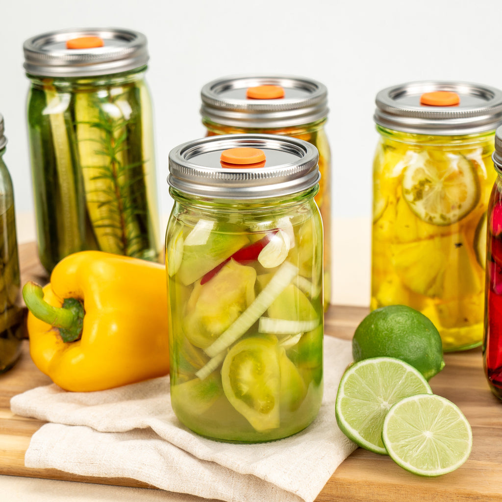 MasonSeal (Green) Wide Mouth Jars set , (32oz *6 ) & Lids