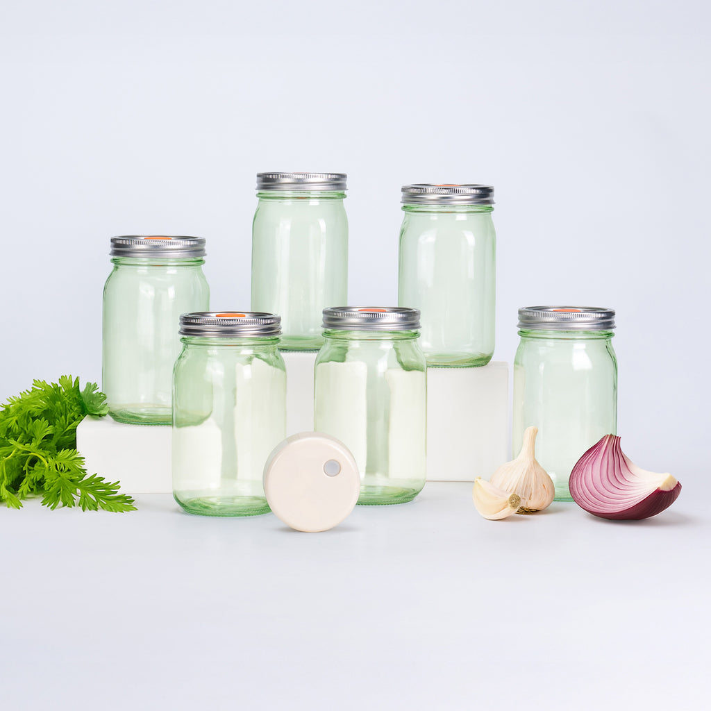 MasonSeal (Green) Wide Mouth Jars set , (32oz *6 ) & Lids