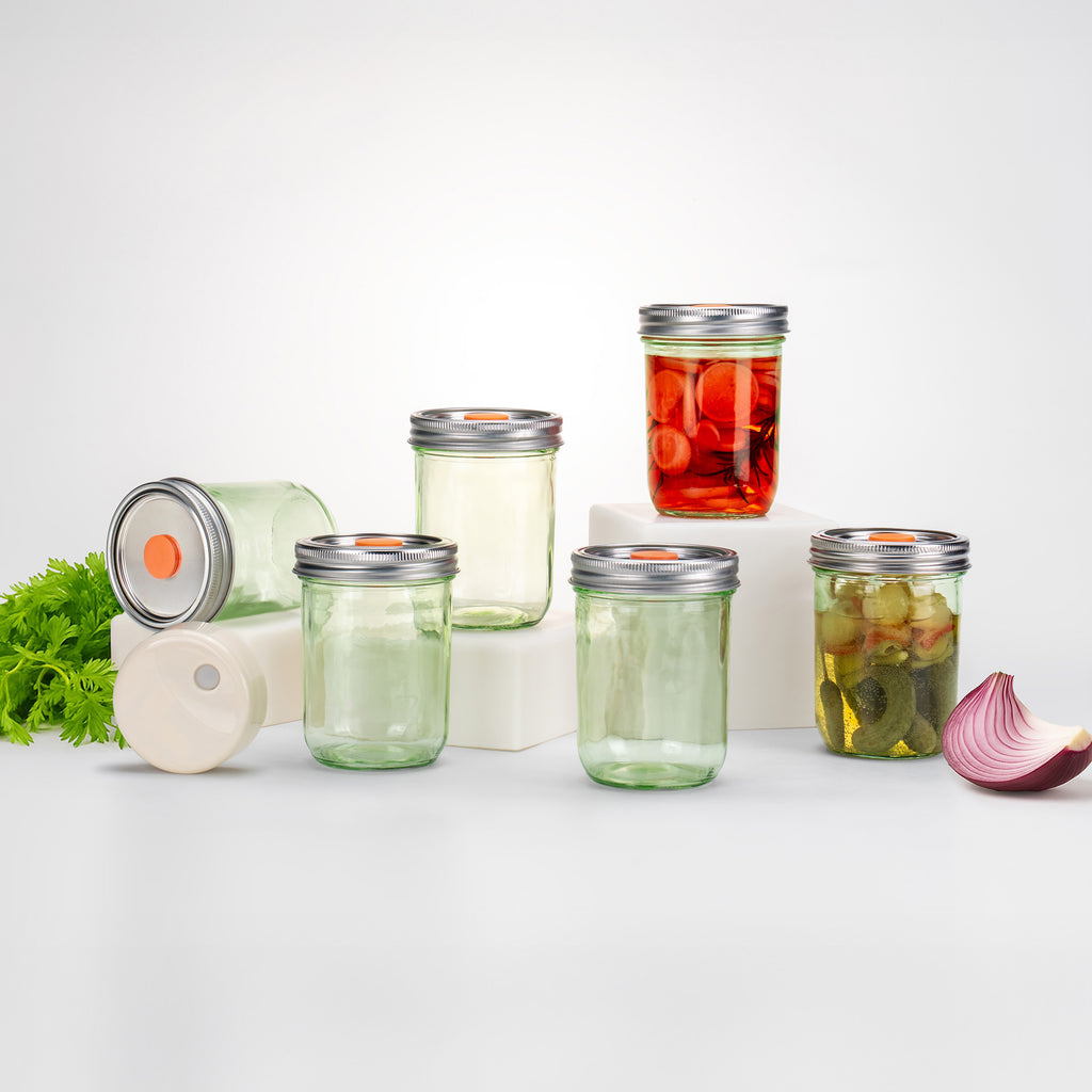 MasonSeal (Green) Wide Mouth Jars set , (16oz *6) & Lids