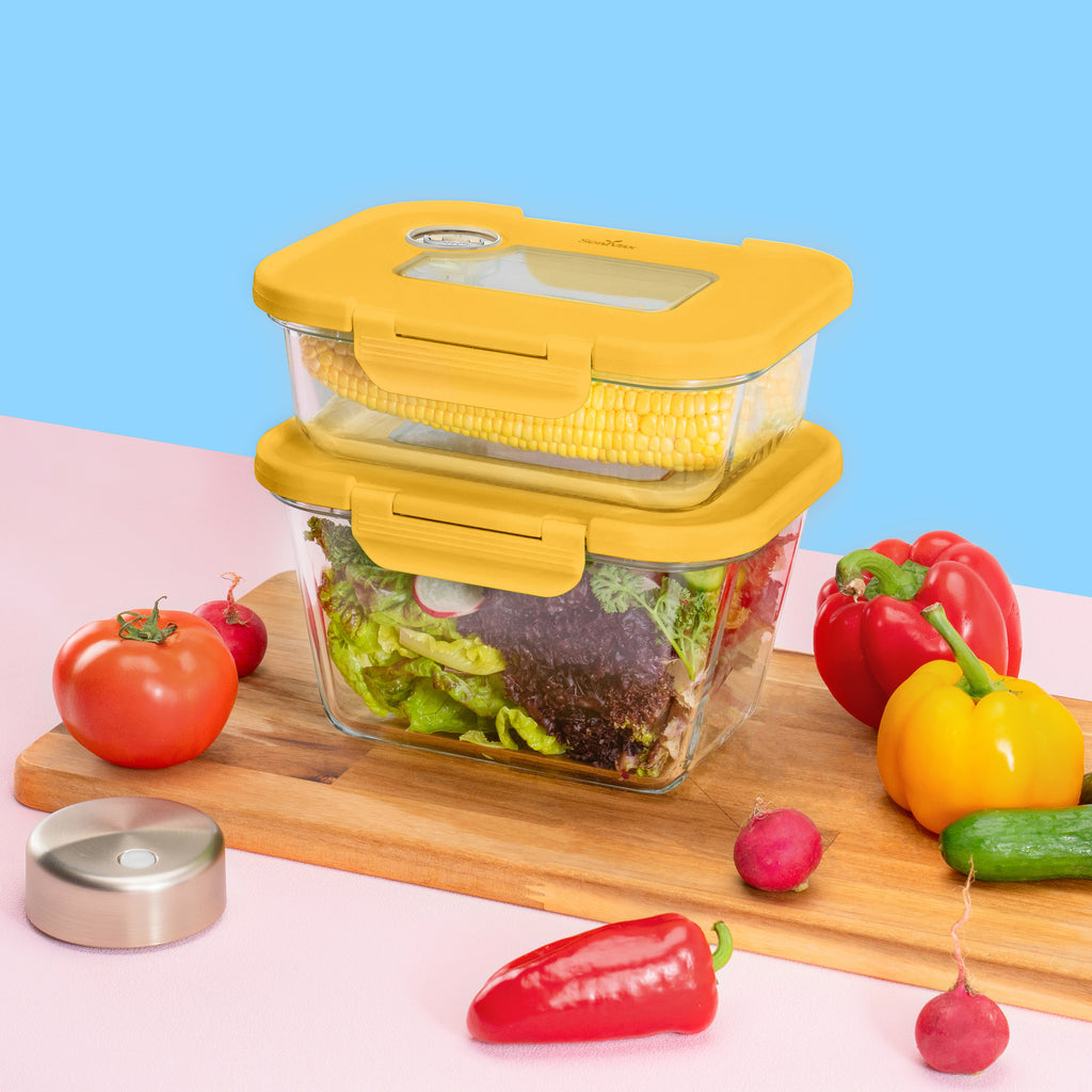 SEASON•SEAL Container(1L+1M)-Orange | marinate container | vacuum container | glass container | vacuum storage container | Food storage Container | Fresh container | crisper container | vacuum crisper | Airtight crisper container | glass crisper | Storage container | pickled container