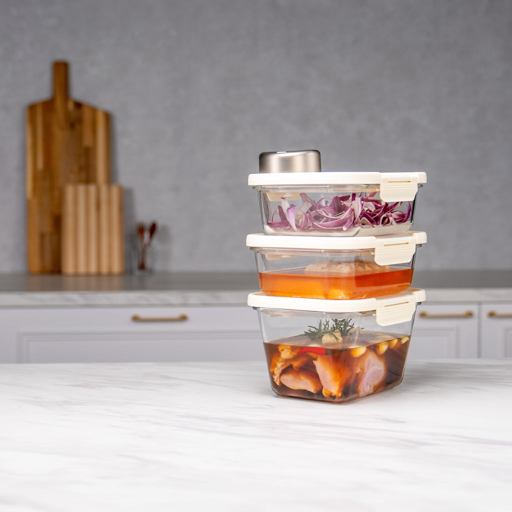 SEASON•SEAL Container-Cream | marinate container | vacuum container | glass container | vacuum storage container | Food storage Container 