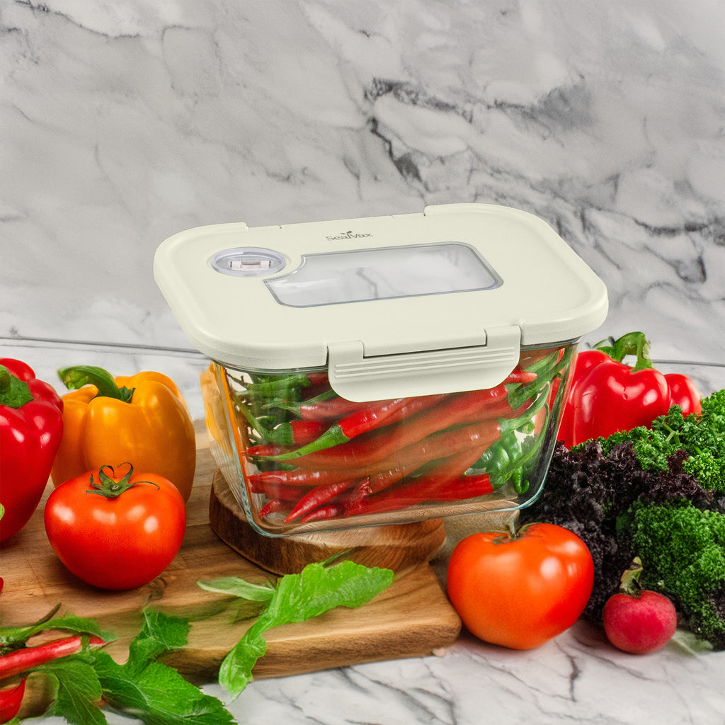 SEASON•SEAL Container(L)-Cream | marinate container | vacuum container | glass container | vacuum storage container | Food storage Container | Fresh container | crisper container | vacuum crisper | Airtight crisper container | glass crisper | Storage container | pickled container