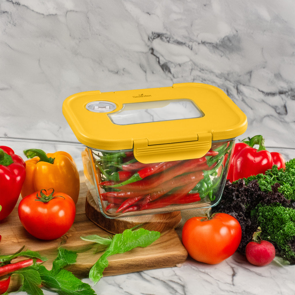SEASON•SEAL Container(L)-Orange | marinate container | vacuum container | glass container | vacuum storage container | Food storage Container | Fresh container | crisper container | vacuum crisper | Airtight crisper container | glass crisper | Storage container | pickled container