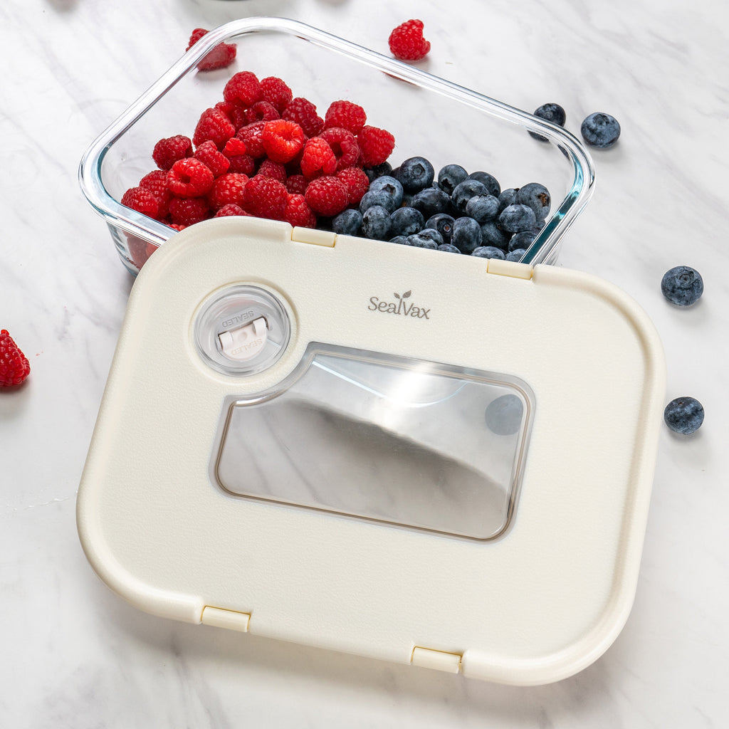 SEASON•SEAL Container(M)-Cream | marinate container | vacuum container | glass container | vacuum storage container | Food storage Container | Fresh container | crisper container | vacuum crisper | Airtight crisper container | glass crisper | Storage container | pickled container