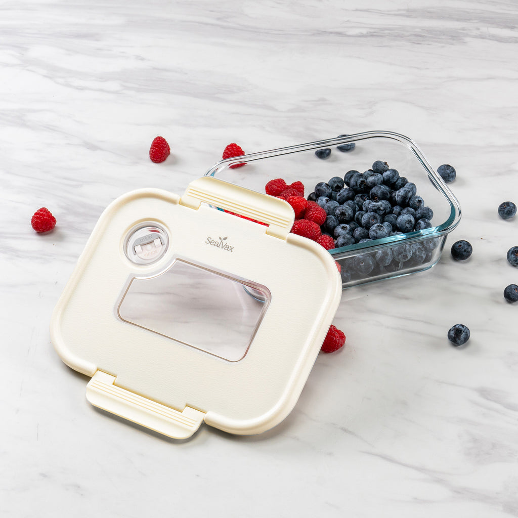 SEASON•SEAL Container(M)-Cream | marinate container | vacuum container | glass container | vacuum storage container | Food storage Container | Fresh container | crisper container | vacuum crisper | Airtight crisper container | glass crisper | Storage container | pickled container