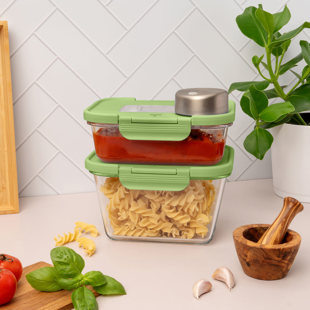 SEASON•SEAL Container-(1L+1M)-Green | marinate container | vacuum container | glass container | vacuum storage container | Food storage Container 