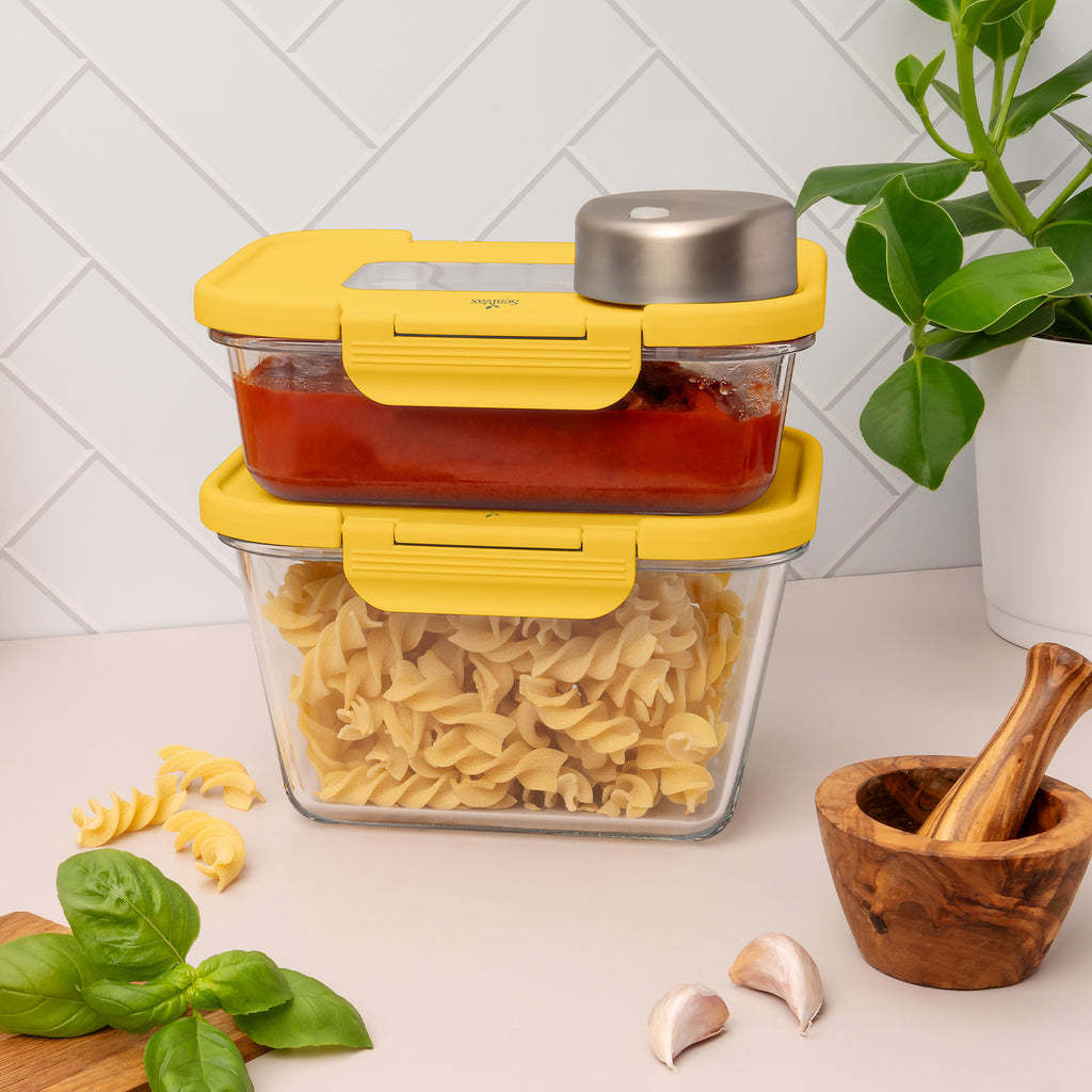 SEASON•SEAL Container(1L+1M)-Orange | marinate container | vacuum container | glass container | vacuum storage container | Food storage Container | Fresh container | crisper container | vacuum crisper | Airtight crisper container | glass crisper | Storage container | pickled container