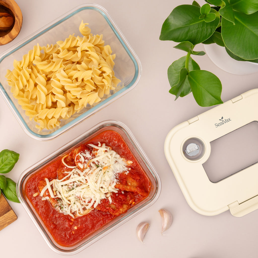 SEASON•SEAL Container(1L+1M)-Cream | marinate container | vacuum container | glass container | vacuum storage container | Food storage Container | Fresh container | crisper container | vacuum crisper | Airtight crisper container | glass crisper | Storage container | pickled container