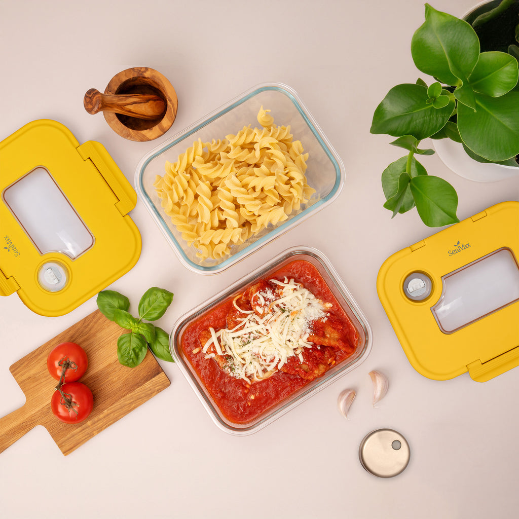 SEASON•SEAL Container(1L+1M)-Orange | marinate container | vacuum container | glass container | vacuum storage container | Food storage Container | Fresh container | crisper container | vacuum crisper | Airtight crisper container | glass crisper | Storage container | pickled container