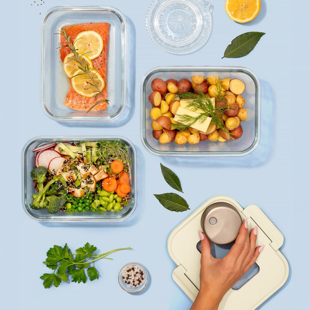 SEASON•SEAL Container-Cream | marinate container | vacuum container | glass container | vacuum storage container | Food storage Container 