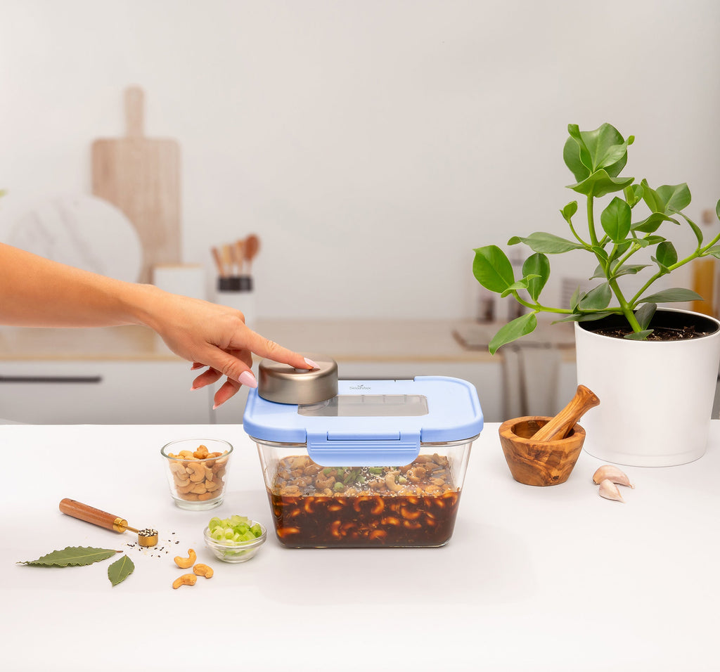 SEASON•SEAL Container-Blue | marinate container | vacuum container | glass container | vacuum storage container | Food storage Container
