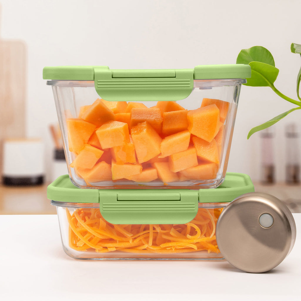 SEASON•SEAL Container(1L+1M)-Green | marinate container | vacuum container | glass container | vacuum storage container | Food storage Container