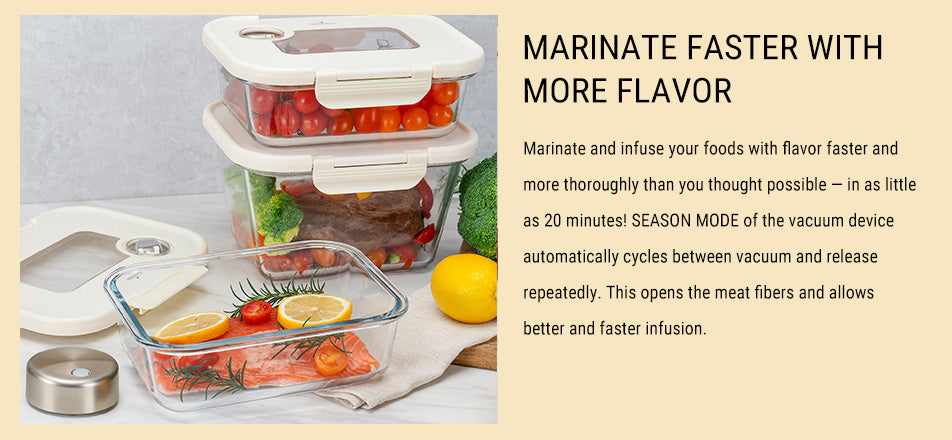 SEASON•SEAL Container(1L+2M)-Cream | marinate container | vacuum container | glass container | vacuum storage container | Food storage Container | Fresh container | crisper container | vacuum crisper | Airtight crisper container | glass crisper | Storage container | pickled container